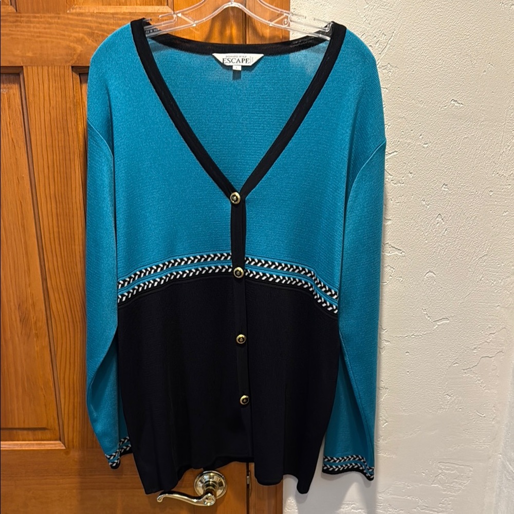 Teal and Black Women's Cardigan